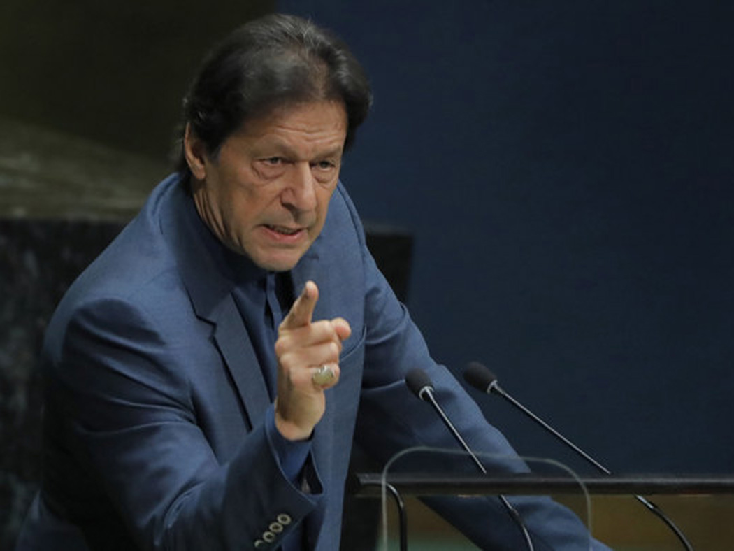 Imran Khan, Prime Minister of Pakistan addresses the 74th session of the United Nations General Assembly at U.N. headquarters in New York, U.S., September 27, 2019. REUTERS/Brendan Mcdermid